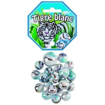 Filet de 20 billes 1.6cm + 1 calots tigres blanc 2.5cm - jeu de recreation - bille