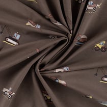 Tissu Jersey Coton imprimé Gabin engins chantier sur fond Marron