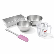 Set pâtisserie avec moule à cake acier 25 cm, 2 bols à mixer, verre mesureur et spatule Zenker