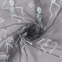 Tissu Tulle souple Morgana squelettes paillettes argentés et irisés sur fond Noir - Au mètre