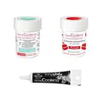 2 colorants alimentaires rouge-vert d'eau + Stylo glaçage noir