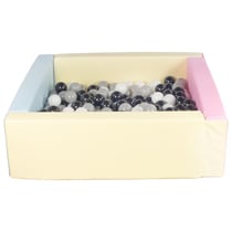 Piscine à balles carrée avec 200 balles - rose, bleu, jaune (pastel)/noir,blanc,gris