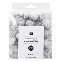 60 pompons brillants argentés