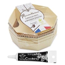 4 moules en bois ronds + 8 caissettes de cuisson + Stylo de glaçage noir