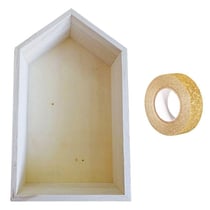 Etagère bois maison 30,5 x 18 x 10 cm + masking tape doré à paillettes 5 m