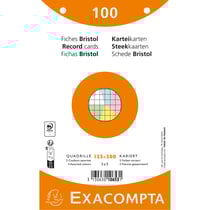 Paquet 100 fiches sous film - bristol quadrillé 5x5 perforé - 125x200mm - Couleurs assorties - x 12 - Exacompta