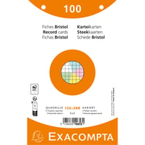 Paquet 100 fiches sous film - bristol quadrillé 5x5 perforé - 125x200mm - Couleurs assorties - x 12 - Exacompta