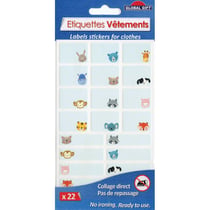 22 Etiquettes textiles - Petits animaux - Non thermocollantes - 2 formats
