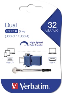 Clé usb et usb C 32go Verbatim 3.0 bleu