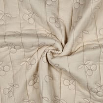 Tissu Double gaze de Coton Matelassé Cerises brodées sur fond Ecru