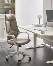 Chaise de Bureau Taupe en Cuir PU Hauteur Réglable Pivotante Dossier Inclinable
