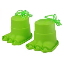 Paire d'echasses pattes de monstre dino vert - boites sabots - jeu equilibre enfant