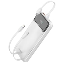 Max excell Batterie de Secours 10000mAh 2 Port USB-A / USB-C avec 2 Câbles et Écran LED Blanc