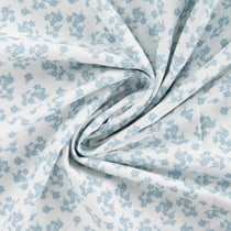 Tissu Popeline de Coton Charlotte petites fleurs Bleu sur fond Blanc