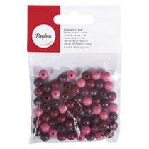 Perles en bois, mates 8mm ø, Teintes rouges, 65 pces