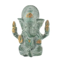 Statuette Ganesh assis en Laiton vert antique 9.2 cm - Omsaé