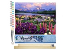 Peinture par Numéro Figured'Art - Fleurs et Lac au pied de la Montagne - Kit de Loisir Créatif DIY Numéro d'Art Complet - 40x50cm toile roulée + châssis en bois à monter