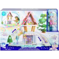 Enchantimals chalet des neiges + poupee bevy et jump le lapin - figurine 15 cm - animal - mattel gjx50