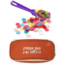 Kit loto bingo 3 en 1 : trousse + bâton magnétique violet + 100 pions - cartaloto - accessoires jeu, matériel