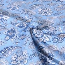 Tissu Coton imprimé Arty Arlesienne Indienne sur fond Bleu ciel