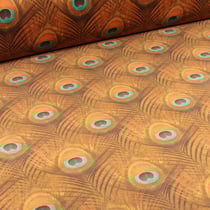 Tissus Velours d'ameublement épais tout doux Plumes sur fond Ocre