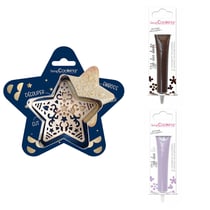 Kit pour biscuit en relief Étoile + 2 Stylos au chocolat marron et lilas