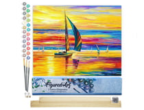 Peinture par Numéro Figured'Art - Bord de Mer et Lumières du coucher de Soleil - Kit de Loisir Créatif DIY Numéro d'Art Complet - 40x50cm toile roulée + châssis en bois à monter