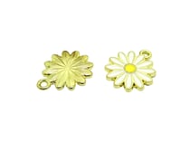 4 Breloques fleur marguerite 18*15mm doré et émail blanc