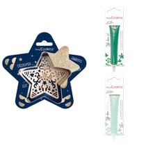 Kit pour biscuit en relief Étoile + 2 Stylos au chocolat vert et vert d'eau
