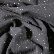 Tissu Double gaze Lina Pois dorés sur fond Noir