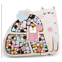 Coffret Chat perles en bois - Au Sycomore - Jaune