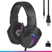 Casque Gamer LED pour PS5/PS4/Switch/Xbox/PC - Oniverse - Micro et Haut-parleurs 50mm - Meteor Noir