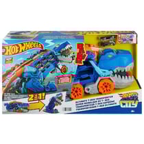 Mega transporteur t-rex ultime 2 en 1 hot wheels city - camion et dino - mattel - hng50