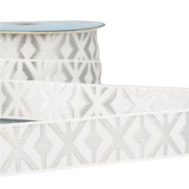 Disquette 25m galon jacquard géométrique 26mm Blanc/argent
