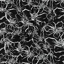 Tissu Viscose EcoVero grandes fleurs Blanche sur fond Noir