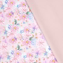 Tissu Softshell Digital Bouquet sur fond Rose bébé