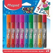 Colle Pailletée - Maped - Color'Peps - Embout Fin - 9 Tubes de 10.5 ml