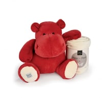 Peluche Géante Hippopotame rouge 45 cm et son Plaid