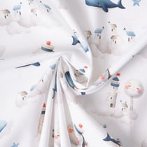 Tissu Coton imprimé  Rêves marins sur fond Blanc