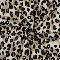 Tissu Toile Coton Canvas aspect Lin Léopard Noir sur fond Naturel