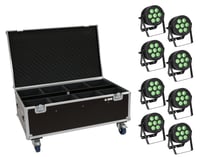 EUROLITE Set 8x led ip par 7x9w scl spot + boitier à roulettes