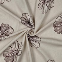 Tissu Viscose Lin Yoko brodé grandes fleurs sur fond Naturel