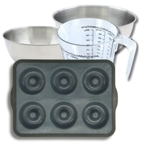 Set pâtisserie avec moule 6 donuts 36 x 26 cm en silicone, 2 bols à mixer, verre mesureur et spatule Zenker