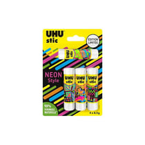 Bâtons de colle blanche - UHU - Lot de 4 tubes de 8,2g - Néon style