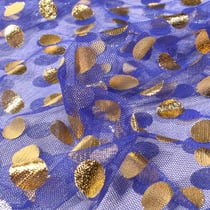 Tissu Tulle souple Cercles métallisés sur fond Bleu roi