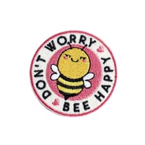 Ecusson thermocollant rigolo abeille joyeuse bee happy 4,5cm x4,5cm (1 unité)
