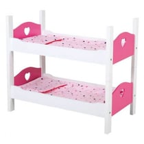 Lits superposes en bois poupon coeur rose - lit double, jumeaux poupee - mobilier, accessoire