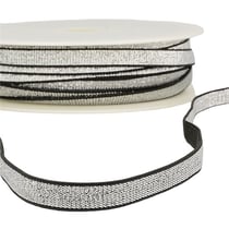 Bobine 30m Elastique métal lisière 10mm Noir/argent