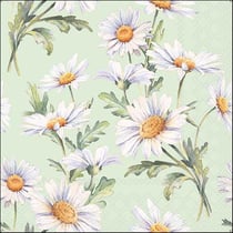 Lot de 4 serviettes en papier découpage collage 33 cm FLEUR MARGUERITTE FOND VERT F 830