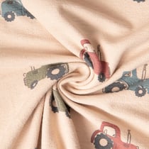 Tissu Maille Jersey Coton Tom tracteurs sur fond Beige
